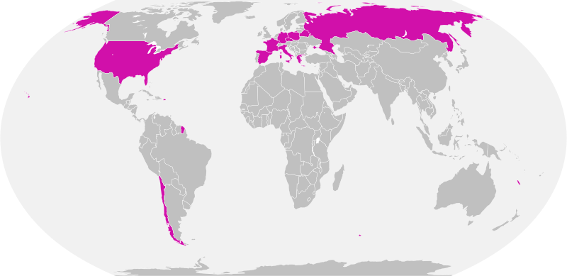 A world map. The countries for which there are repressive operations are highlighted.